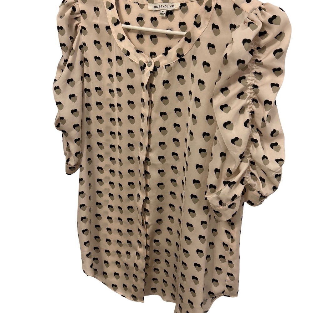 Rose & Olive Cream Ruffled Blouse with Mandarin Collar